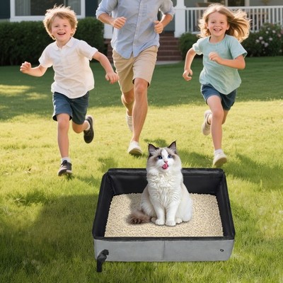 Litter Box for Cats, Cat Travel Litter Box with Lid, Foldable Cat Litter Box