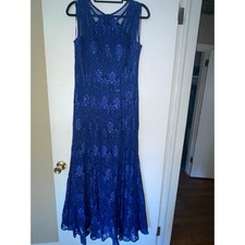 R M Richards Royal Blue Sequin Lace Gown Sleeveless Formal Dress Size 12