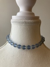 Vintage Blue Frosted Glass Bead Choker Necklace Faceted Spacer Beads Small