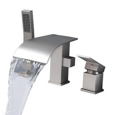 Waterfall Roman Tub Faucet with Hand Shower, Deck Mount Tub Filler Bathtub Fa...