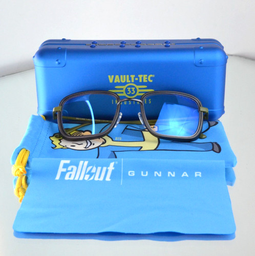 RARE Gunnar "Fallout Vault 33" Gaming Glasses Gunmetal/Olive Metal Case