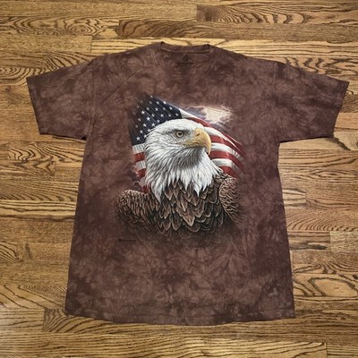 The Mountain Eagle USA Flag Graphic Tie Dye Mens T-Shirt 2XL Patriotic Brown