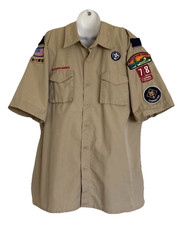 Boy Scouts Of America Men's Uniform Shirt XL Patches Tan Short Sleeve Button Up