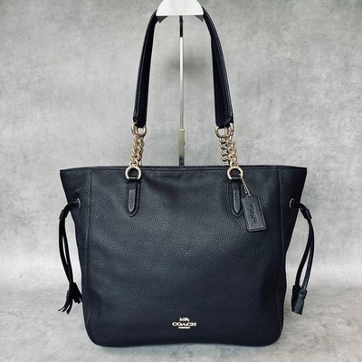 COACH Black Crossgrain Leather Tote Bag 27cm x 29cm x 12cm Drawstring  Optimiz