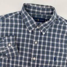 Ralph Lauren Mens 17 Plaid Button Down Shirt Long Sleeve Classic Fit Blue Green