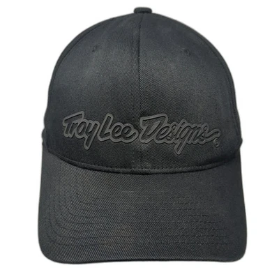 Troy Lee Designs Baseball Cap Black S/M Flexfit Raised Rubber Logo Signature Hat - Image 1 of 4