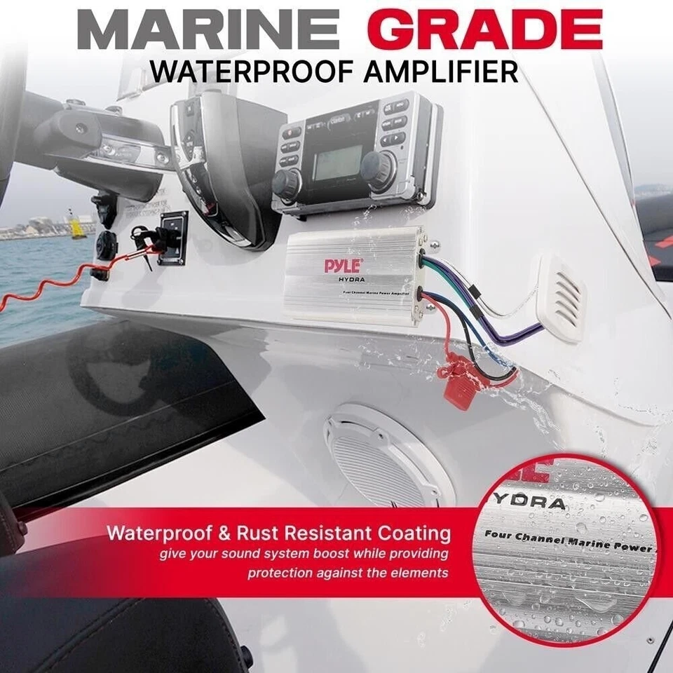 Pyle PLMRMP3A 800 Вт 4-канальный водонепроницаемый MP3/iPod морской усилитель мощности - Изображение 3 из 4