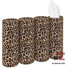 Travel Tissue Cylinder Fit for Car Cup Holder, Tissue Holder 4 Leopard Brown