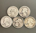 Lot Of 5-Washington 90% Silver Quarters (AX18)