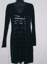 Tommy Bahama Black Knit Sequin Striped Bodycon Dress Sz S