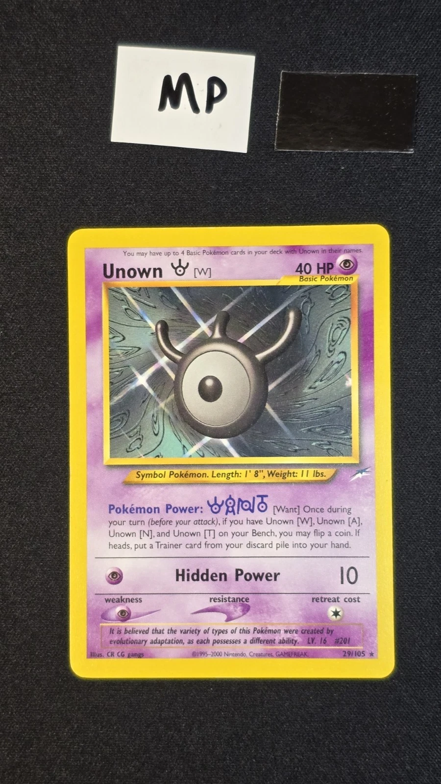 Unown W 29/105 MP Pokémon Neo Destiny Series