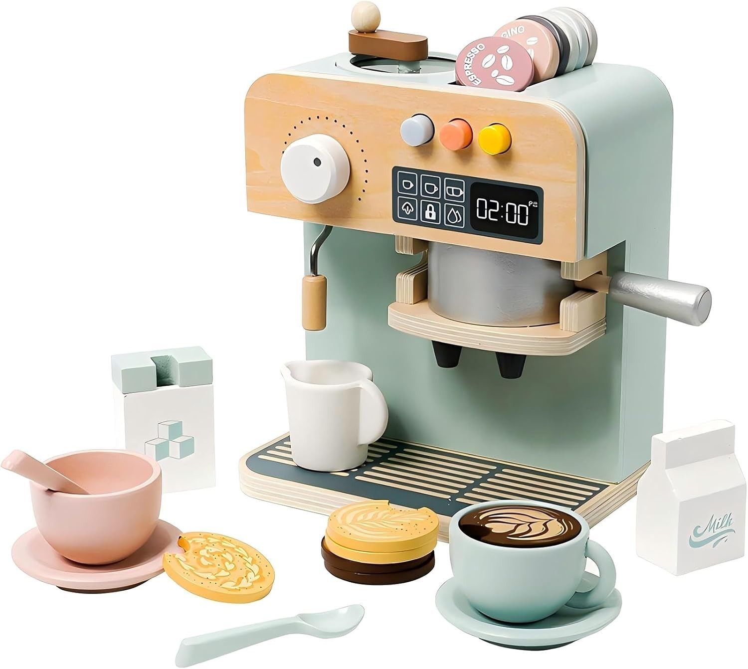 Kids Coffee Maker Playset, 23PCS Wooden Kitchen Toys, Play K