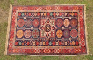 Vintage Handmade Caucasian Design, 58in by 82in Wool Rug, Clean & Complete, NR