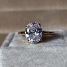 Gold Plated Sterling Silver CZ Engagement Ring  Solitaire Anniversary Jewelry