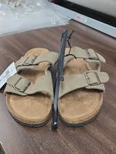 George Size 11 Grey Beige Leather Slide Sandal