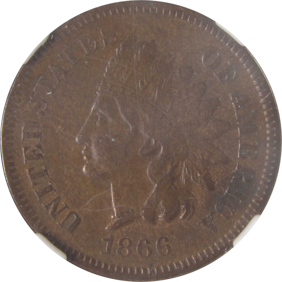 1866 Indian Head Cent VF 35 BN NGC Penny 1c Coin SKU:I17376 - Image 3 of 4