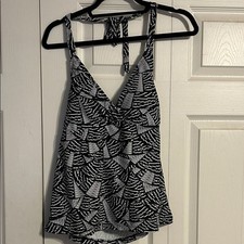 Mossimo Black White Geometric Swim Tankini Halter Top Large Ocean Pool Padded