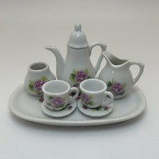 Royal Norfolk Mini Porcelain Tea Set 9 Piece with Rose Print Dollhouse Pot