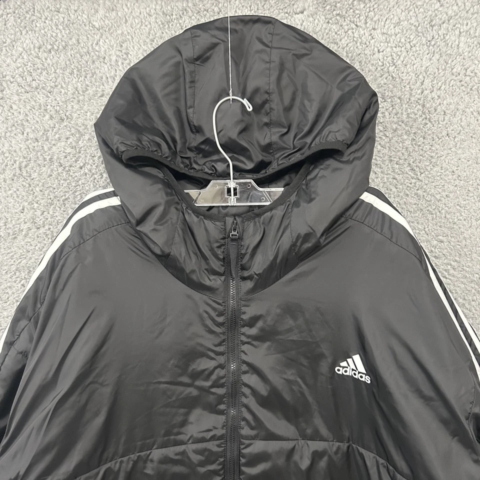 Jaqueta Adidas Masculina 4XL XXXXL Preta Branca Essentials Isolada com Capuz Zíper Completo - Imagem 3 de 4