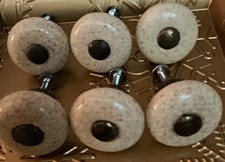 Lot of 6: Vintage Speckled Round Ceramic Cabinet Knobs Brass w/ Screws