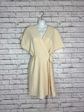 Topshop Cream Wrap Dress UK 10 Short Sleeve Midi Tie Waist Minimalist Kimono