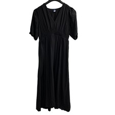 Old Navy Dress Women M Black Smocked Babydoll Eyelet Trim Boho Cottagecore Beach