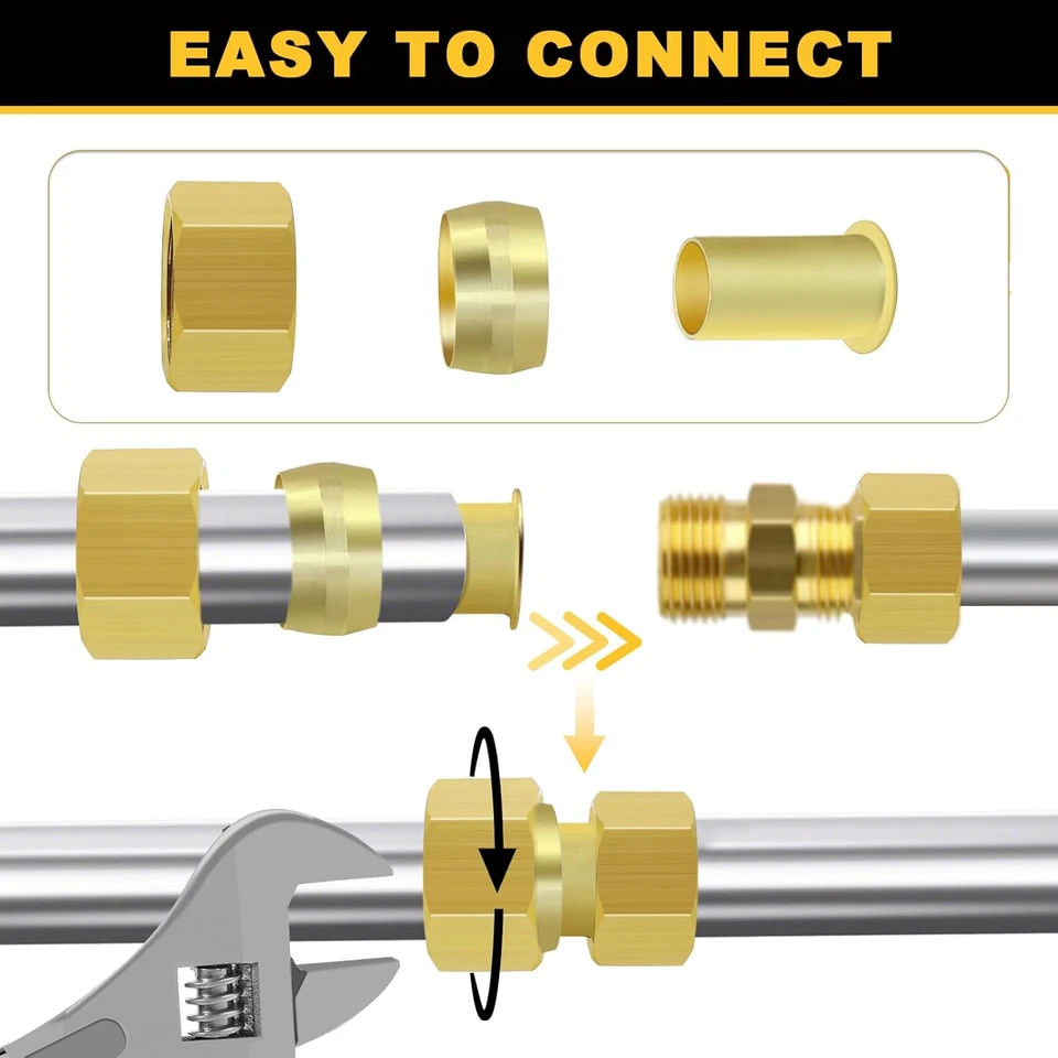 255PCS Brass Compression Ferrules Inserts Nuts for Tube OD 1/2" to 1/8" - Image 4 of 4