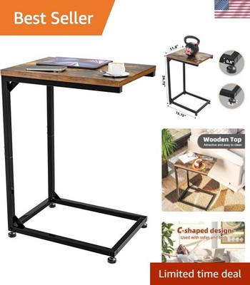 C Shaped End Table for Couch, Small Side Table TV Tray Table with Metal Frame...