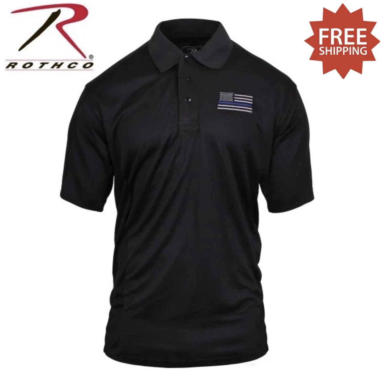 Rothco Thin Blue Line Moisture Wicking Short Sleeve Polo Black Men's Size XL NWT