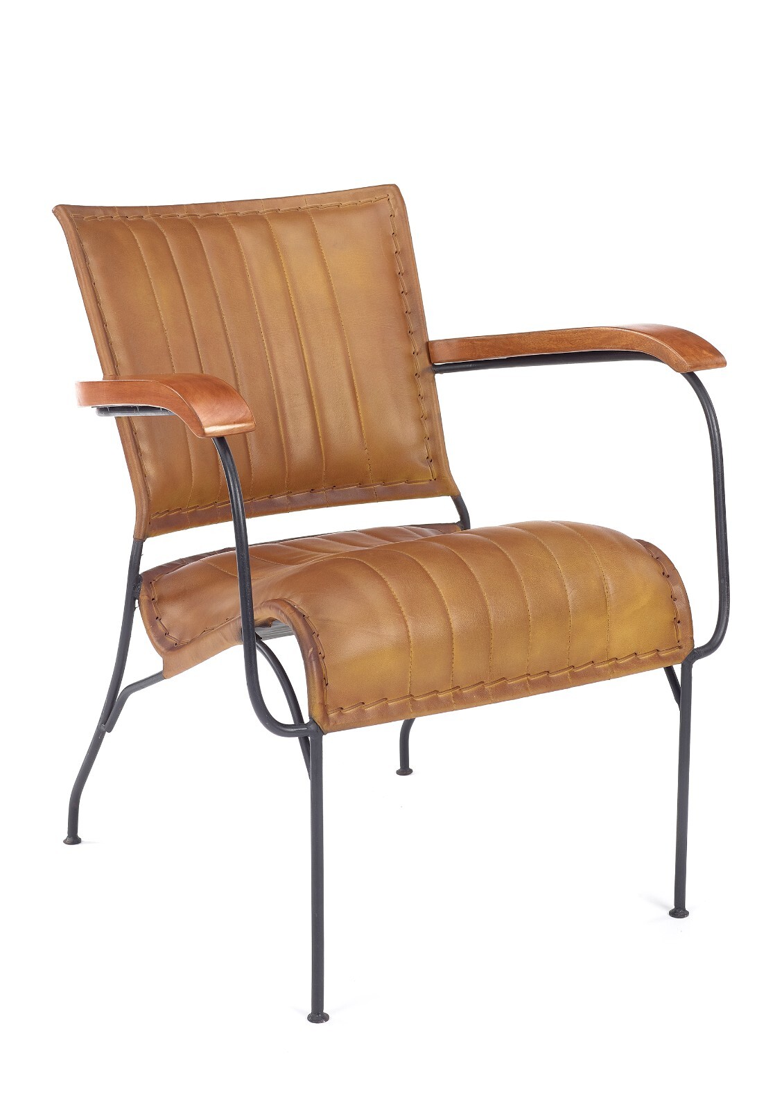 Elm Home And Garden Brown Tan Genuine Leather Metal Arm Accent Chair