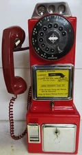 Automatic Electric Three Slot Red Pay Telephone 1950's Operational Red Coil Line