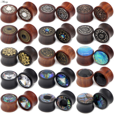 Organic Wood Earlet EAR GAUGE FLESH TUNNEL DOUBLE FLARED Ear PLUG Pair 8-30mm
