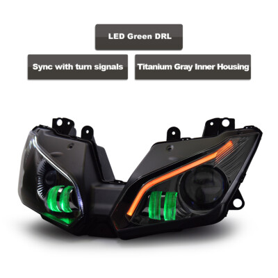 KT 完整LED 车头灯适用于川崎忍者ZX-6R 2013-2018 绿色