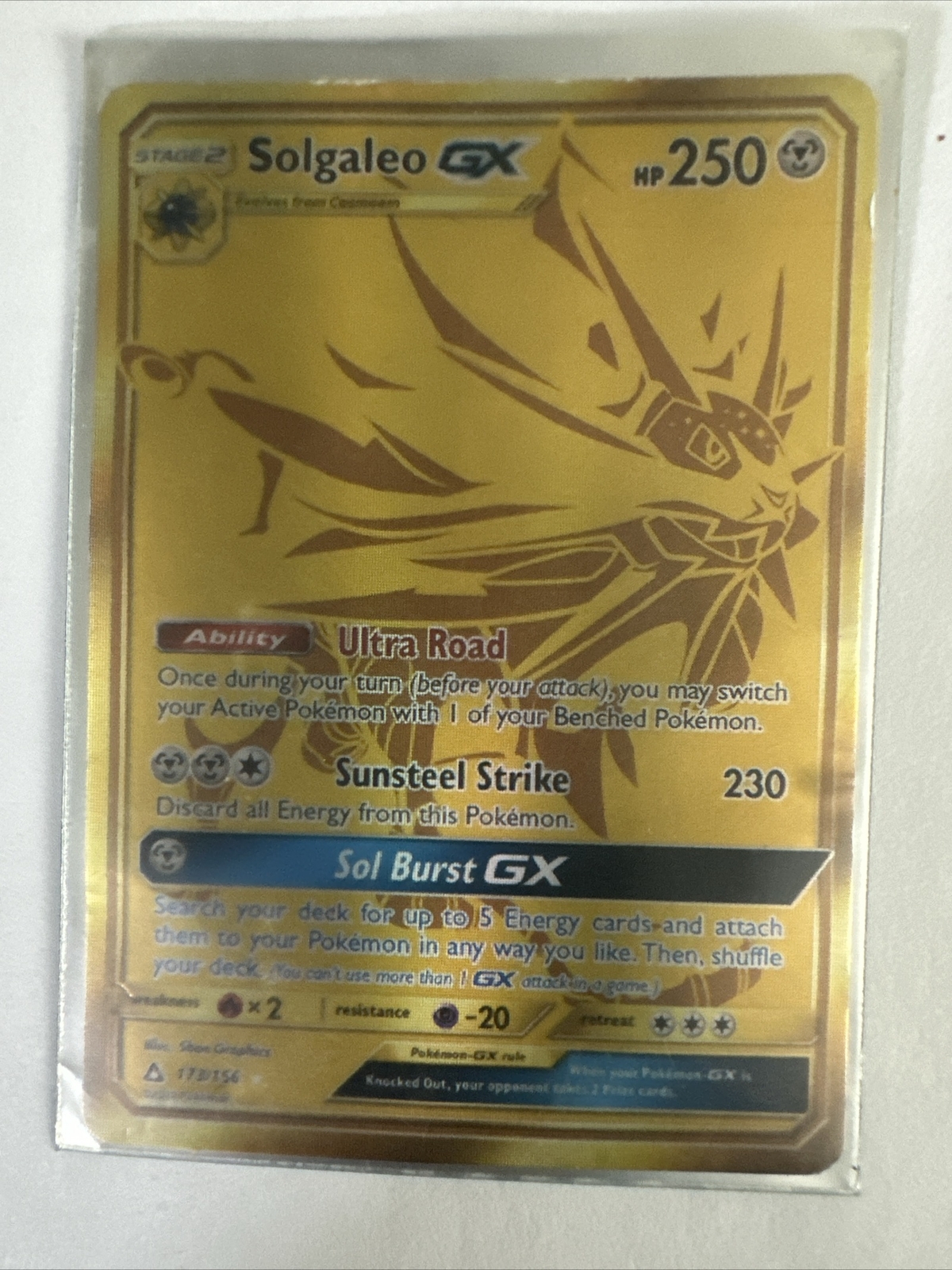 Solgaleo GX - 173/156 - Gold Secret NM Sun & Moon Ultra Prism