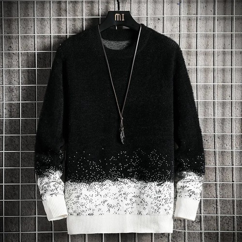 Uomo Maglione Simil Mohair Pullover Top Soffice Scaldamuscoli Maglieria  Bicolore | eBay