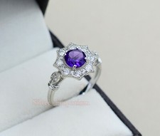 Natural 7MM Purple Amethyst February Birthstone 925 Solid Silver Engagement Ring