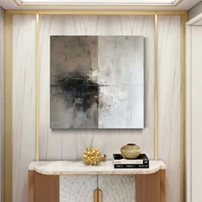 Abstract Oil Painting Thick Textured Hand Painted On Canvas Wall Art Gray 31in