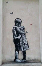 Art Postcard Street art ltd edition 10 print Proof Banksy style "Brotherly love"