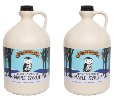 BARRED WOODS MAPLE Wholesale Maple Syrup - Two 1 Gallon Jugs of Vermont Maple Syrup - Grade A Amber