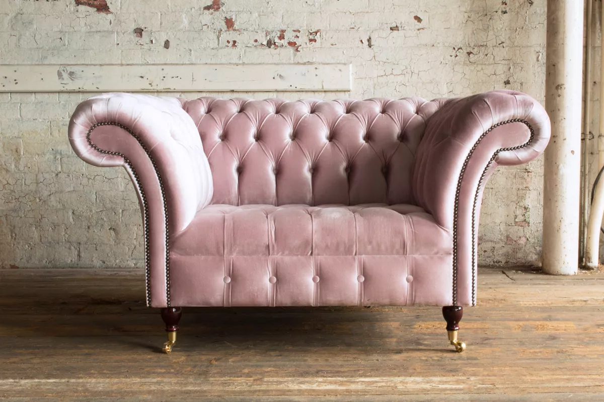 MODERN HANDMADE SNUGGLE PLUSH DUSTY PINK VELVET CHESTERFIELD SOFA LOVE SEAT