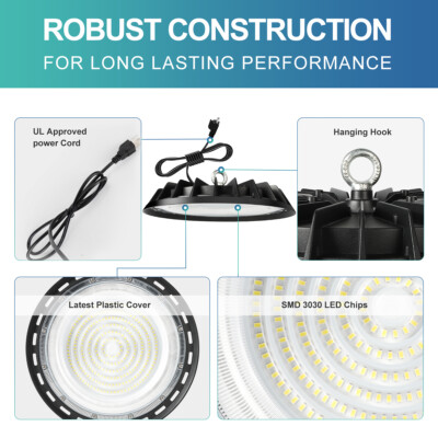 Faretto LED UFO Industriale 300W 6500K – Luce Super Luminosa 30000LM Con Staffa E Catena Regolabile, IP65 Impermeabile Per Garage, Magazzini E Fabbriche
