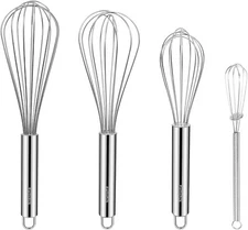 NileHome 4-Pack Stainless Steel Whisk Set – 8", 10", 12" Kitchen Use