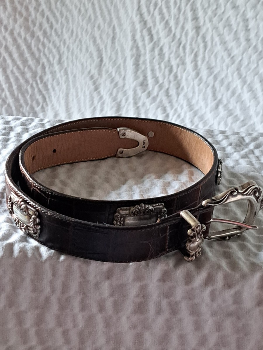 Vintage 1993 Brighton Brown Croc Embossed Leather Silver Studded Belt Sz L Vintage 1993 Brighton Brown Croc Embossed Leather Silver  main image 2
