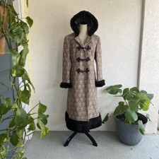 1960s Cottagecore Wool Tapestry Print Hooded Penny Lane Trench Coat