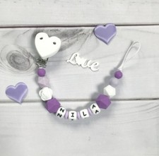 Catenella Ciuccio Nuckelkette con Nome Richiesta Silicone Beißkette Lilla Bianco