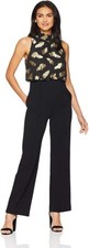 Donna Morgan Black w/ Gold Metallic Detailed Bodice Jumpsuit Size 6