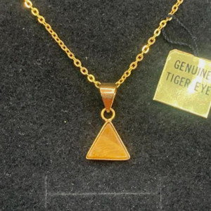 Authentic Vintage Necklace Tiger Eye Triangle Gold Plated Geometric