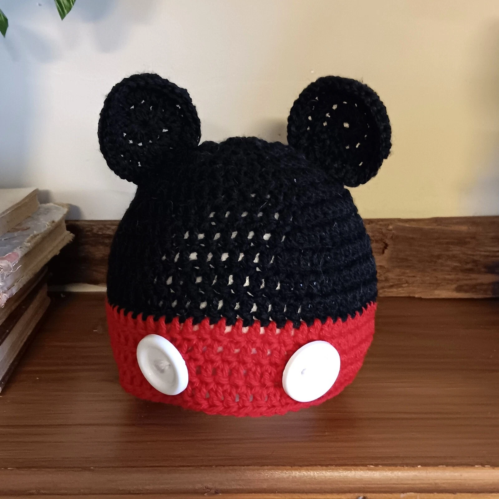Mickey Mouse Beanie Hand Crocheted, Photo Prop Hat