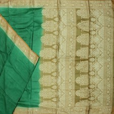 Vintage Green 100 Pure Silk Sarees Premium Woven Indian Sari 5Yard Craft Fabric
