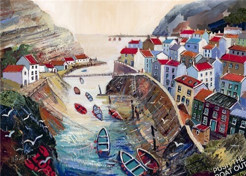Flowing Out To Sea  -  Art Blank Greeting / Birthday Card - Harbour Boats Coast